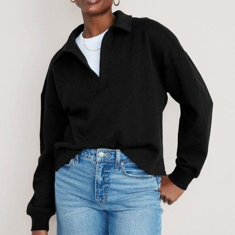 Old Navy Plus Size Black Collared V-Neck Cotton Blend Sweatshirt Sz 4X